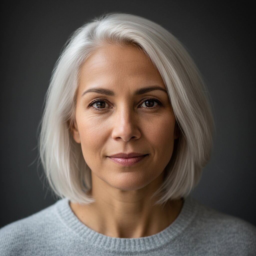 Platinum blonde bob met koele zilvertinten