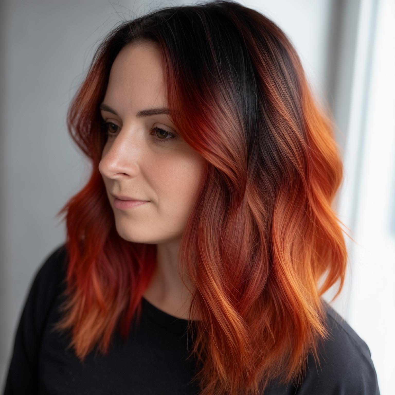Auburn rode balayage op bruin haar