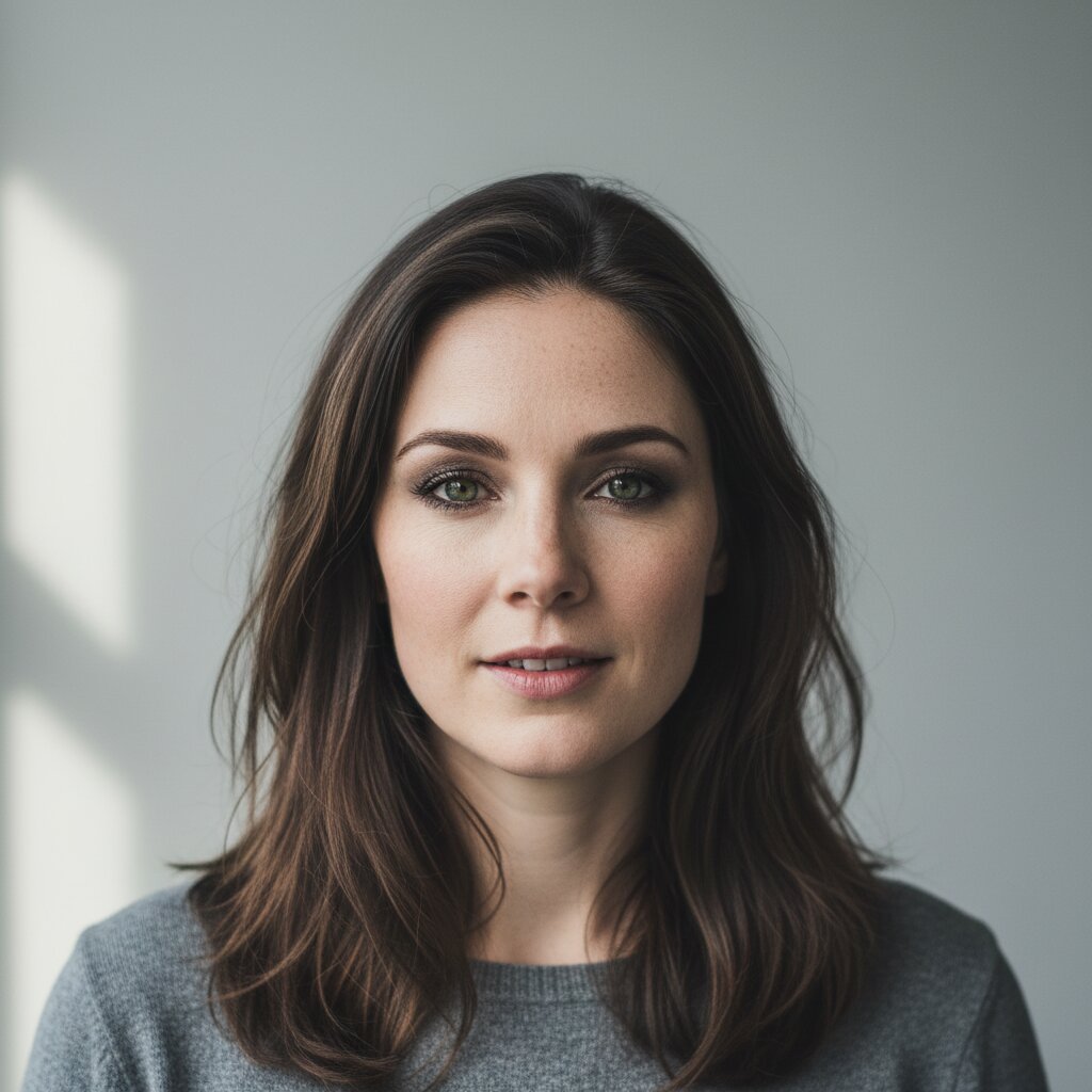 Vrouw met van nature donker haar en ash brown highlights die diepte geven
