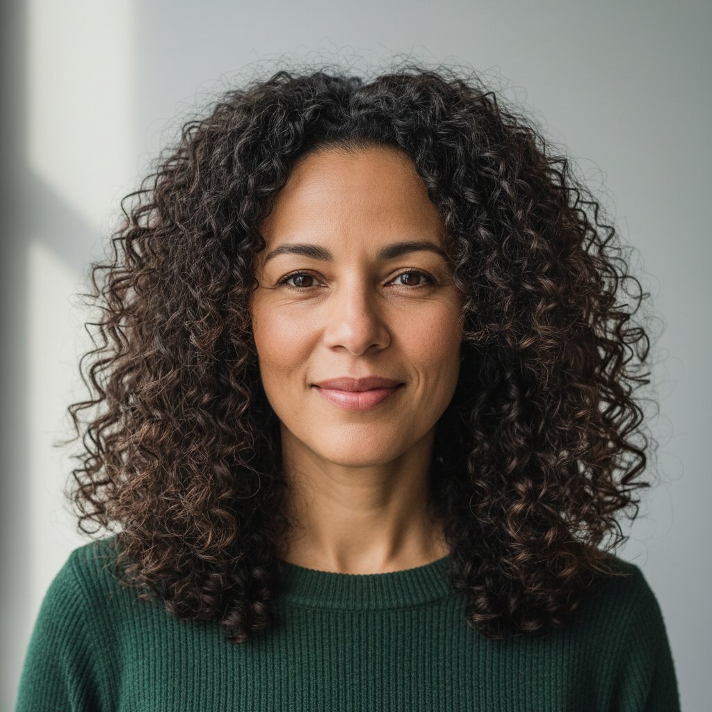 Vrouw kamt conditioner door krullend haar - stap 2 conditioneren