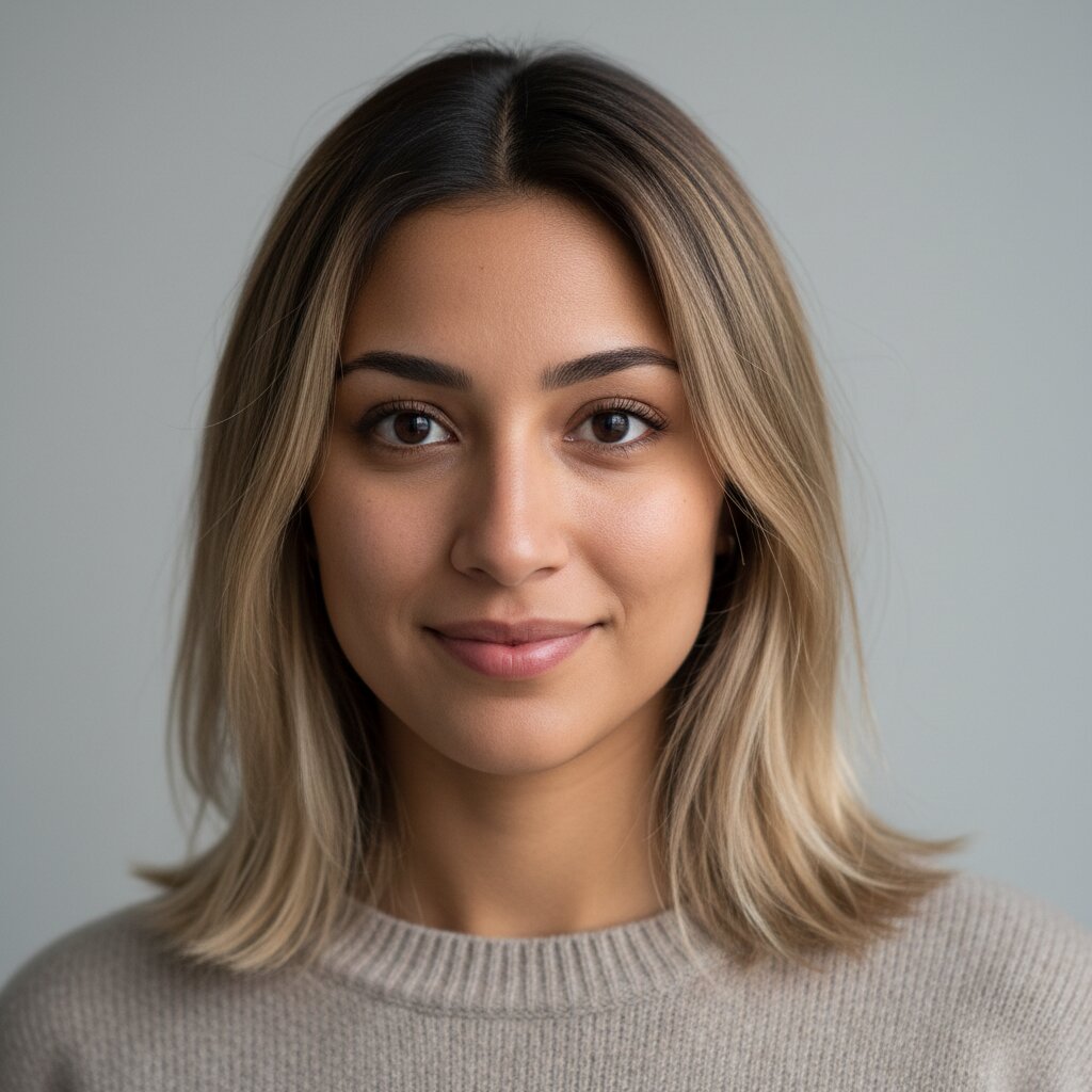 Vrouw met half opgestoken haar waarbij shadow root prachtig zichtbaar is