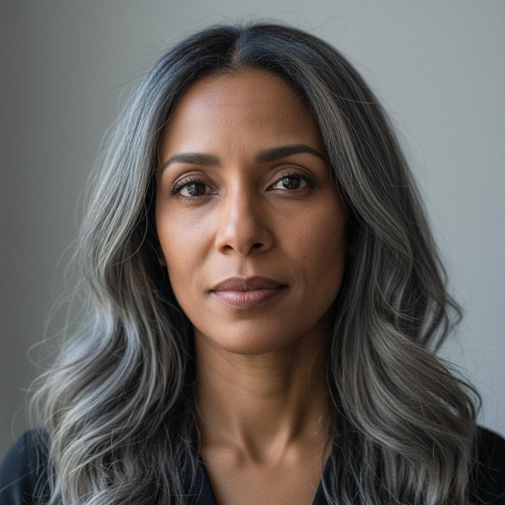 Vrouw met ash brown haar naast referentie voor andere koele haarkleurtrends 2026