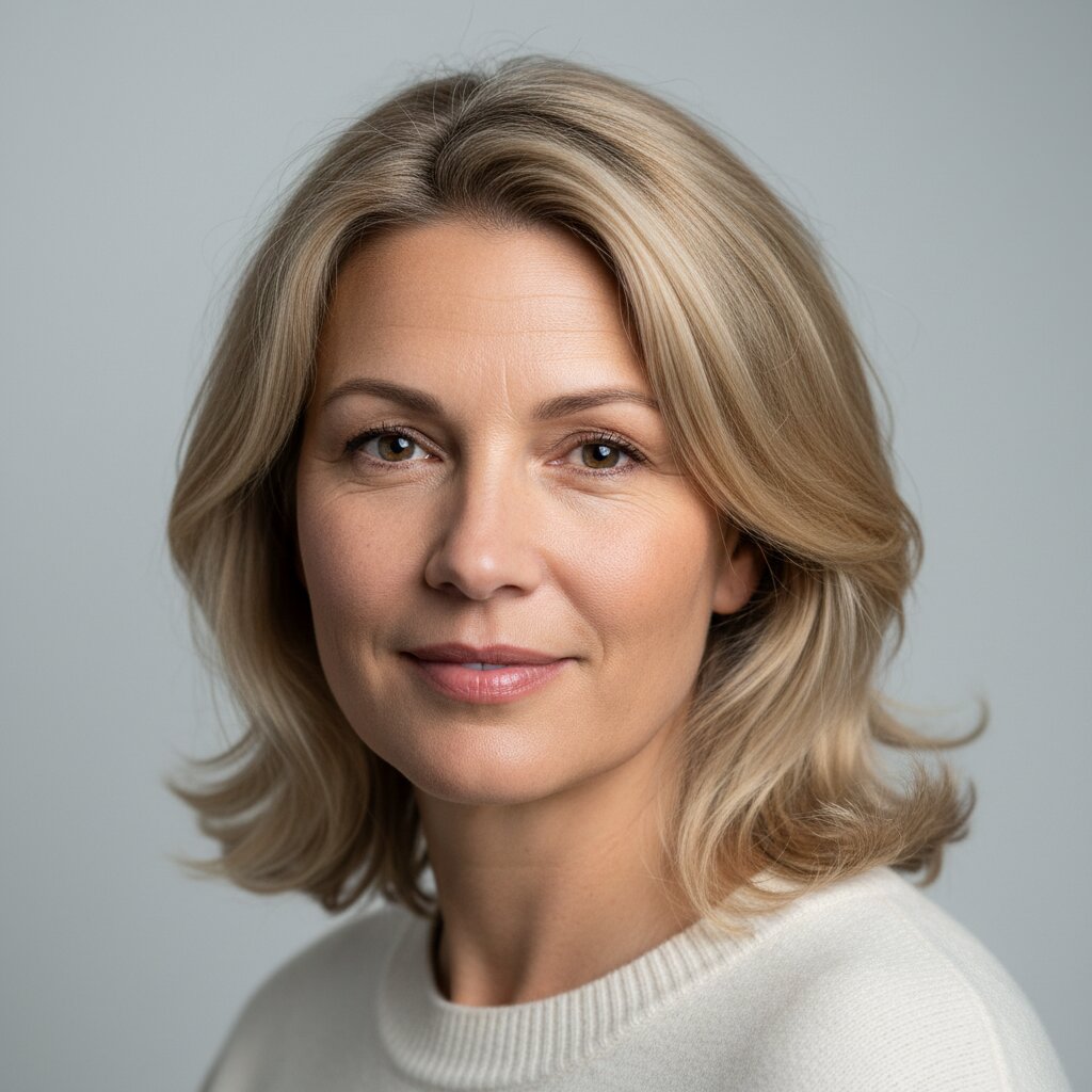 Complimenten na kappersbezoek — vrouw met vers geknipt glanzend haar lacht vol zelfvertrouwen