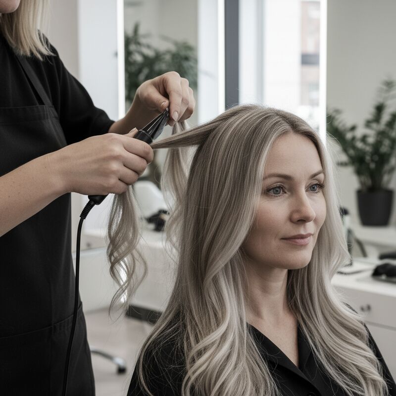 Styliste brengt Great Lengths keratin bond extensions aan bij een klant in de salon